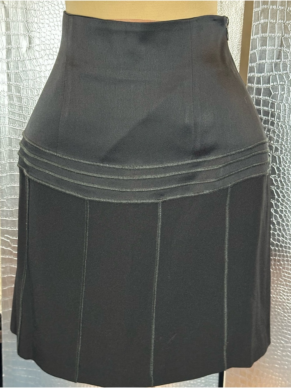 Cheap and Chic by Moschino Vintage Black Mini Skirt with Decorative Paneling